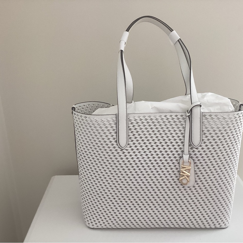Michael Kors Eliza White Leather Woven Tote